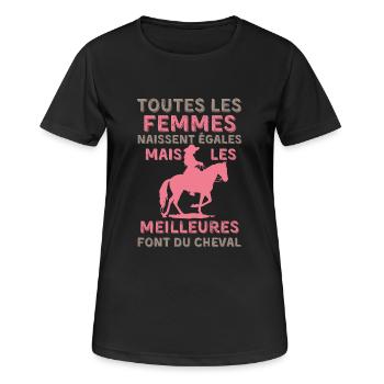 Femme cheval équitation - T-shirt respirant Femme - noir - Devant - AI Model Female 172 light (172cm)