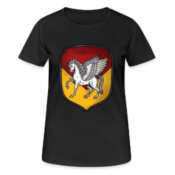 Wappen silber Pegasus - Frauen T-Shirt atmungsaktiv - Schwarz - Vorne - AI Model Female 172 light (172cm)