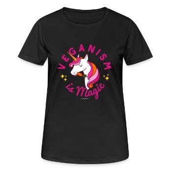 Vegan Unicorn TShirt - Veganism is Magic (Pink) - Frauen T-Shirt atmungsaktiv - Schwarz - Vorne - AI Model Female 172 light (172cm)