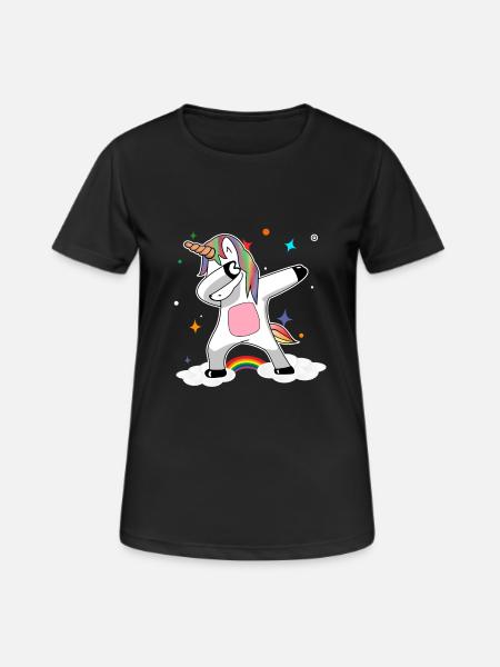 Rainbow Dabbing Unicorn - Women's Breathable T-Shirt - black