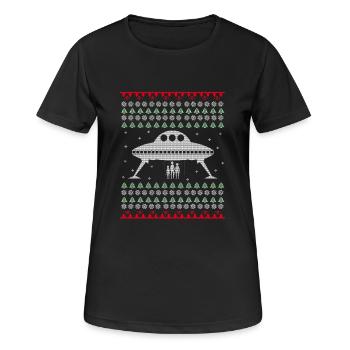 Laid UFO Noël chandail cadeau de Noël - T-shirt respirant Femme - noir - Devant - AI Model Female 172 light (172cm)
