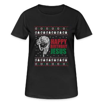Happy Birthday Jesus Ugly Christmas Sweater - Frauen T-Shirt atmungsaktiv - Schwarz - Vorne - AI Model Female 172 light (172cm)