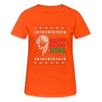 Happy Birthday Jesus Ugly Christmas Sweater - Women's Breathable T-Shirt - neon orange - Front - AI Model Female 172 dark (172cm)