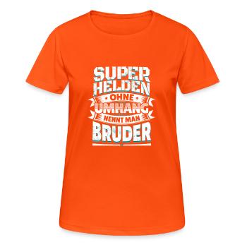 Superheld lustiger Spruch Familie Bruder Geschenk - Frauen T-Shirt atmungsaktiv - Neonorange - Vorne - AI Model Female 172 dark (172cm)