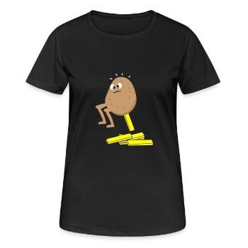 pomme de terre poof frites frites frites drole noel nouveau haha - T-shirt respirant Femme - noir - Devant - AI Model Female 172 light (172cm)