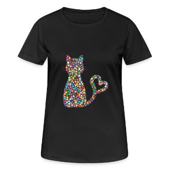 Kreis Muster Katze mit Herz Schwanz Schweif - Frauen T-Shirt atmungsaktiv - Schwarz - Vorne - AI Model Female 172 light (172cm)