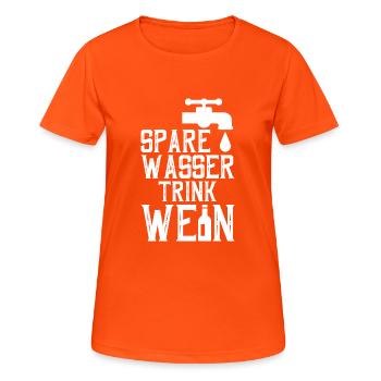 Wasser Wein Lustig Shirt - Geschenk - Frauen T-Shirt atmungsaktiv - Neonorange - Vorne - AI Model Female 172 dark (172cm)