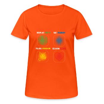 Anti Rassismus / Geschenk - Frauen T-Shirt atmungsaktiv - Neonorange - Vorne - AI Model Female 172 dark (172cm)