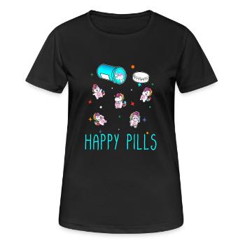 Happy Pills - Frauen T-Shirt atmungsaktiv - Schwarz - Vorne - AI Model Female 172 light (172cm)
