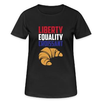 Liberty, Equality Croissant Funny France French - Women's Breathable T-Shirt - black - Front - AI Model Female 172 light (172cm)