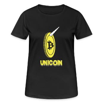 Unicoin Funny Bitcoin Unicorn Blockchain Currency - Women's Breathable T-Shirt - black - Front - AI Model Female 172 light (172cm)