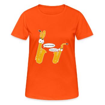 Personified baritone saxophone. - Women's Breathable T-Shirt - neon orange - Front - AI Model Female 172 dark (172cm)