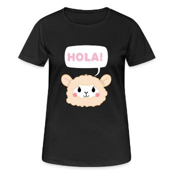 Lama - Hola - Lama T-shirt - Lamas - Cadeau - T-shirt respirant Femme - noir - Devant - AI Model Female 172 light (172cm)