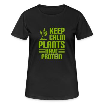 GARDEZ LE CALME - Les plantes ont PROTÉINES - Vegan - T-shirt respirant Femme - noir - Devant - AI Model Female 172 light (172cm)