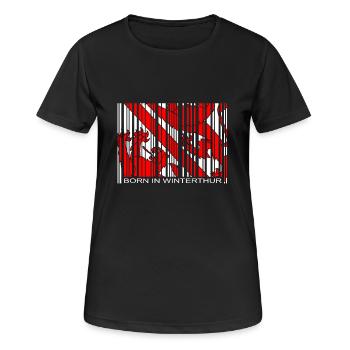 Né à Winterthur - T-shirt respirant Femme - noir - Devant - AI Model Female 172 light (172cm)