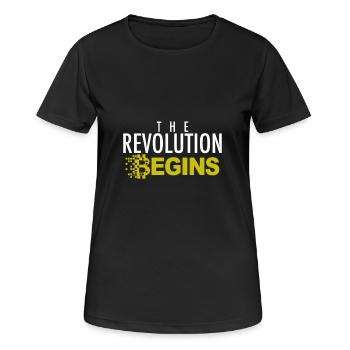 LA RÉVOLUTION COMMENCE - Bitcoin crypto-monnaie - T-shirt respirant Femme - noir - Devant - AI Model Female 172 light (172cm)