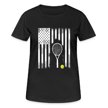 raquette de tennis drapeau amérique usa stars balle - T-shirt respirant Femme - noir - Devant - AI Model Female 172 light (172cm)