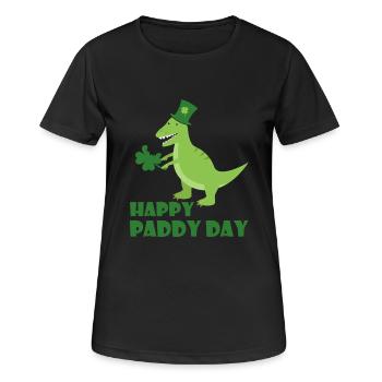 Saint Patricks Day shamrock Klee Dino Trex TShirt - Frauen T-Shirt atmungsaktiv - Schwarz - Vorne - AI Model Female 172 light (172cm)