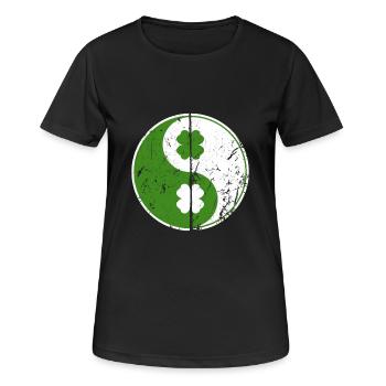 Yin Yang Shamrocks chinesisches Symbol St. Patrick - Frauen T-Shirt atmungsaktiv - Schwarz - Vorne - AI Model Female 172 light (172cm)