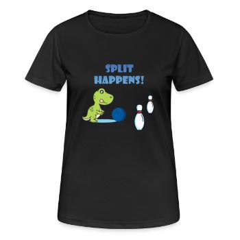 Split Happens Dino Trex T-Rex Bowling T-Shirt - Frauen T-Shirt atmungsaktiv - Schwarz - Vorne - AI Model Female 172 light (172cm)