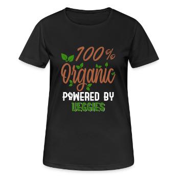 100% Organic Powered by Veggies - Biologisch - Frauen T-Shirt atmungsaktiv - Schwarz - Vorne - AI Model Female 172 light (172cm)