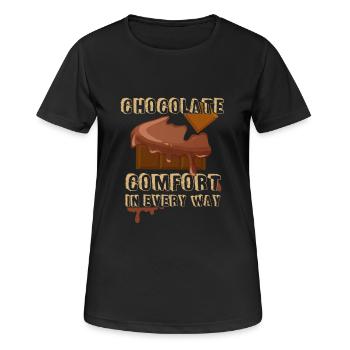 Chocolate - consolation - snacking - delicious - chocolate - Women's Breathable T-Shirt - black - Front - AI Model Female 172 light (172cm)
