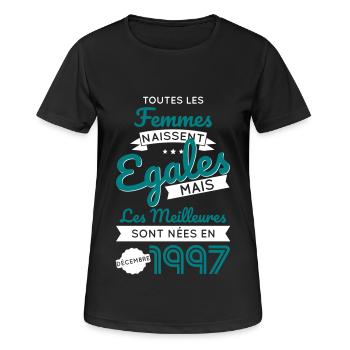 Anniversaire 25 ans - Meilleures Décembre 1997 - T-shirt respirant Femme - noir - Devant - AI Model Female 172 light (172cm)