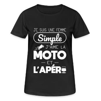 Je suis une femme simple, j'aime la moto et apero - T-shirt respirant Femme - noir - Devant - AI Model Female 172 light (172cm)