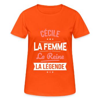 Cécile - La Femme - La Reine - La Légende - T-shirt respirant Femme - orange néon - Devant - AI Model Female 172 dark (172cm)