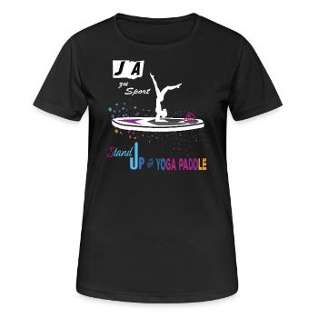 Yoga auf dem Paddle 🧘‍♀️ JA zu Sport Bunt & Stil - Frauen T-Shirt atmungsaktiv - Schwarz - Vorne - AI Model Female 172 light (172cm)