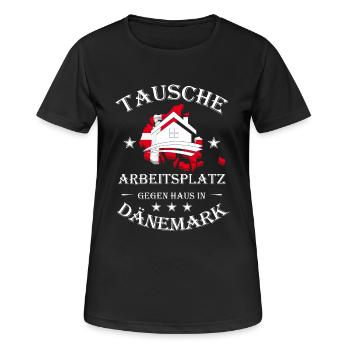 TAUSCHE ARBEITSPLATZ GEGEN HAUS IN DÄNEMARK - Frauen T-Shirt atmungsaktiv - Schwarz - Vorne - AI Model Female 172 light (172cm)