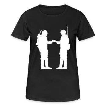 2 Soldiers Greeting War Team Crew Soldier Fighter - Women's Breathable T-Shirt - black - Front - AI Model Female 172 light (172cm)