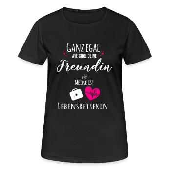 Meine Freundin ist Lebensretterin - Frauen T-Shirt atmungsaktiv - Schwarz - Vorne - AI Model Female 172 light (172cm)