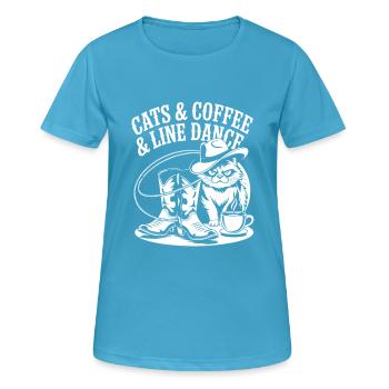 Cats, coffee and line dancing. Line Dance Gift - Women's Breathable T-Shirt - sapphire blue - Front - AI Model Female 172 dark (172cm)