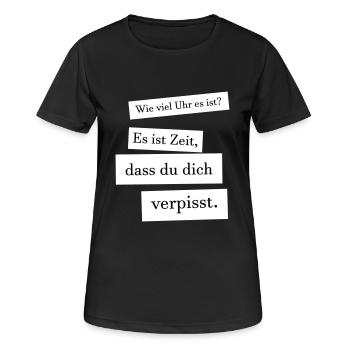 Zeit zum verpissen - Frauen T-Shirt atmungsaktiv - Schwarz - Vorne - AI Model Female 172 light (172cm)