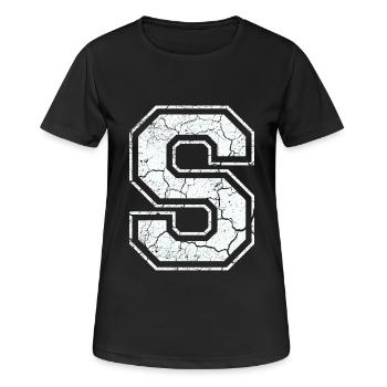 Un caractère S dans blanc in Used Look - T-shirt respirant Femme - noir - Devant - AI Model Female 172 light (172cm)