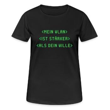 Mein WLAN ist stärker als dein Wille - Frauen T-Shirt atmungsaktiv - Schwarz - Vorne - AI Model Female 172 light (172cm)