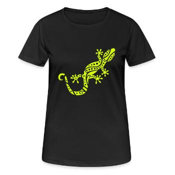 Gecko - Frauen T-Shirt atmungsaktiv - Schwarz - Vorne - AI Model Female 172 light (172cm)