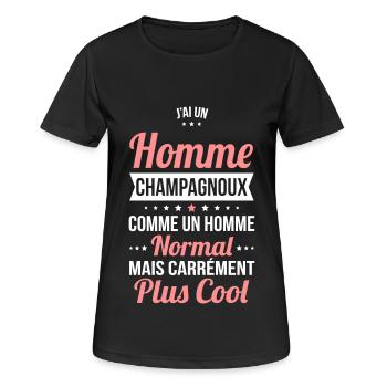 J'ai un homme Champagnoux plus cool - T-shirt respirant Femme - noir - Devant - AI Model Female 172 light (172cm)