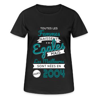 Anniversaire 20 ans - Meilleures Mars 2004 - T-shirt respirant Femme - noir - Devant - AI Model Female 172 light (172cm)