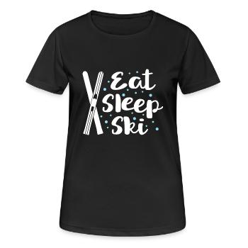 Eat Sleep Ski - Winter Sport Hütte Piste Skilift - Frauen T-Shirt atmungsaktiv - Schwarz - Vorne - AI Model Female 172 light (172cm)