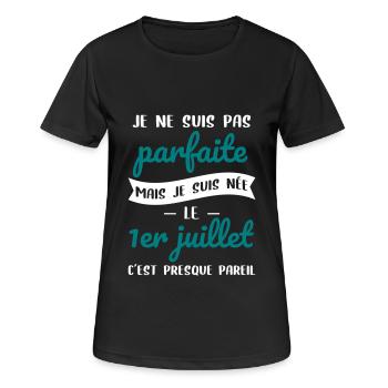 Anniversaire - Pas parfaite mais née 1er Juillet - T-shirt respirant Femme - noir - Devant - AI Model Female 172 light (172cm)