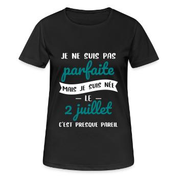 Anniversaire - Pas parfaite mais née le 2 Juillet - T-shirt respirant Femme - noir - Devant - AI Model Female 172 light (172cm)