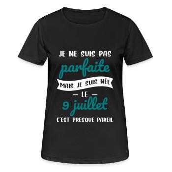 Anniversaire - Pas parfaite mais née le 9 Juillet - T-shirt respirant Femme - noir - Devant - AI Model Female 172 light (172cm)