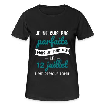 Anniversaire - Pas parfaite mais née le 12 Juillet - T-shirt respirant Femme - noir - Devant - AI Model Female 172 light (172cm)