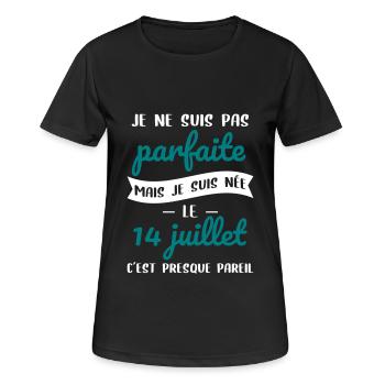 Anniversaire - Pas parfaite mais née le 14 Juillet - T-shirt respirant Femme - noir - Devant - AI Model Female 172 light (172cm)
