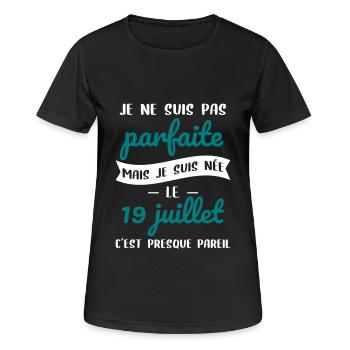 Anniversaire - Pas parfaite mais née le 19 Juillet - T-shirt respirant Femme - noir - Devant - AI Model Female 172 light (172cm)