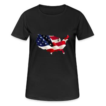 Vereinigte Staaten - Frauen T-Shirt atmungsaktiv - Schwarz - Vorne - AI Model Female 172 light (172cm)