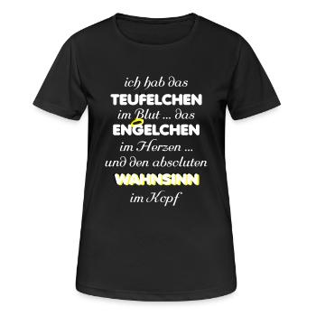 Engelchen Teufelchen Wahnsinn - Frauen T-Shirt atmungsaktiv - Schwarz - Vorne - AI Model Female 172 light (172cm)