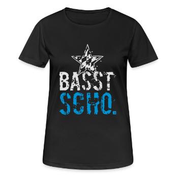 Basst scho - in zwoa Farbn mid oam Stean - Frauen T-Shirt atmungsaktiv - Schwarz - Vorne - AI Model Female 172 light (172cm)